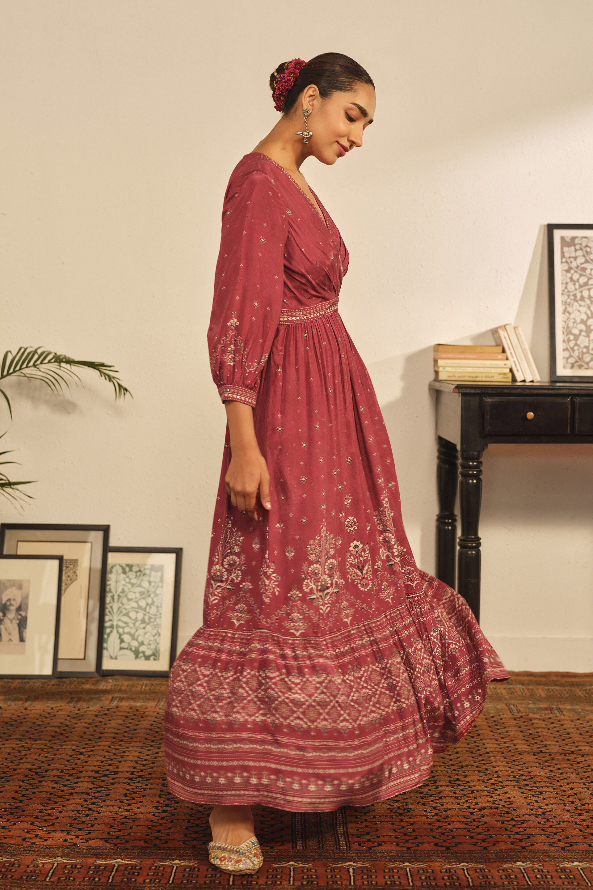Tiered Maxi Dress in Red, Red, image 3